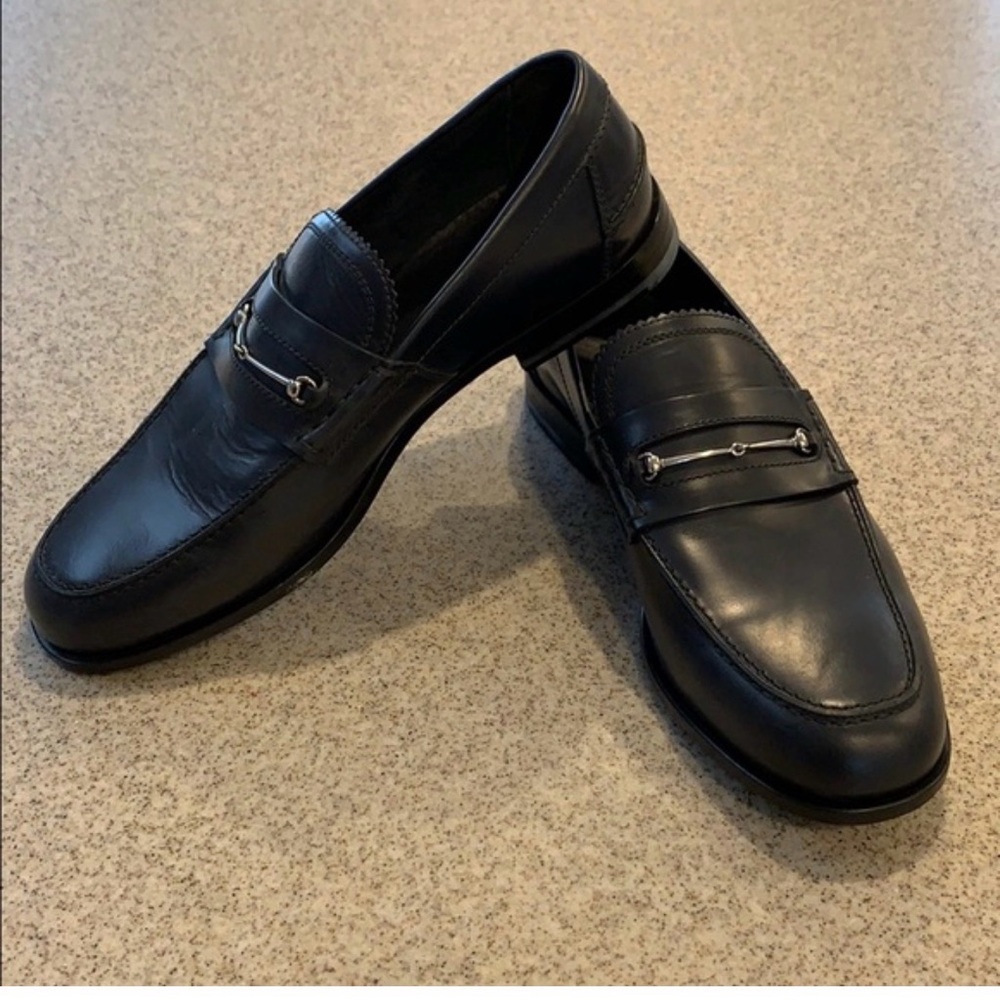 Gucci Black Leather Horsebit Loafers